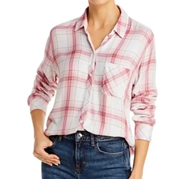Rails Tops - Rails Hunter Plaid Long Sleeve Pocket Button Down Shirt White/Pink Womens Size L